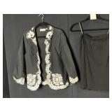 VICTOR COSTA BLACK JACKET WITH WHITE EMBROIDERY