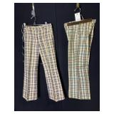TWO PAIR OF VINTAGE PLAID BELL BOTTOM TROUSERS NO
