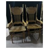 2 OAK HIGH BACK ARM CHAIRS