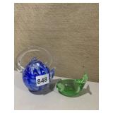 BLUE TEAPOT PAPER WEIGHT, GLASS FISH