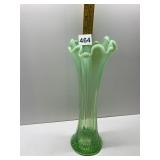 GREEN 12" OPALESCENT EDGE VASE