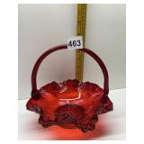 FENTON BRIDES BASKET RED ROSE DESIGN 8" H