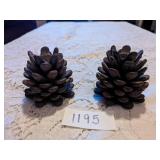 PAIR CAST IRON PINECONES POSSIBLY CANDLE HOLDERS
