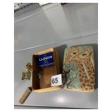 GIRAFFE NEEDLEPOINTED BOX, LETTER STAMP. ETC.