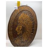 19" WOOD BURN INDIAN PLAQUE BY A.B.P.E.U.R. & CO
