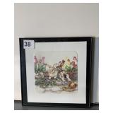 JODI JENGEN WATERCOLOR 8 X 8" BUNNY IN GARDEN W/