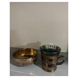 FENTON ORANGE TREE MUG AND DUGAN STORK RUSHE BOWL