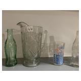 WATER PITCHER GIANTS GLASS, COKE BOTTLES