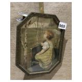 SMALL GIRL ADMIRING BIRD PRINT