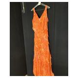 CARMEN MARC VALVO FLIRTY ORANGE BIAS CUT RUFFLE