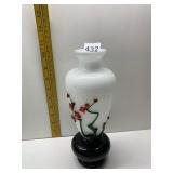 ART GLASS VASE 10.5" H 4 COLOR W/ FLOWER VINES