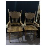 2 OAK HIGH BACK ARM CHAIRS