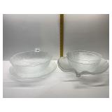 (2) LARGE LEAF SERVING PLATTERS, 3 LARGE GLASS