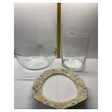 10" H CYLINDER, LG. SALAD GLASS BOWL, ITALY PLATE