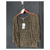 INTERNATIONAL CONCEPTS BROWN CROCHETED 3/4 SLEEVE