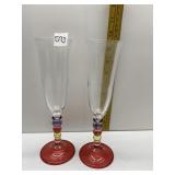 TWO CHAMPAGNE GLASSES MULTI-COLOR STEMS