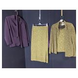 JACLYN 3 PC SKIRT TOP AND JACKET SET GREEN KNIT