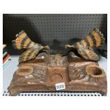CARVED WOOD BIRDS FIGHTING W/ CUT OUT FOR INSERTS
