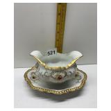 DOUBLE SIDED GRAVY DISH LIMOGE FRANCE SM. CHIP ON