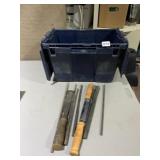 ANTIQUE BASKET W/ YARN, KNITTING NEEDLES, ETC.