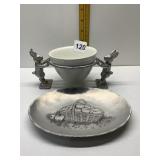 PEWTER BUNNIES HOLDING A DISH AND WENDELL AUGUST