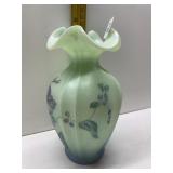 FENTON HAND PAINTED BY C SMITH 8" VASE W/ BOX