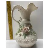 BELLEEK 9.5" APPLIED HANDLE PITCHER W/ FLOWER