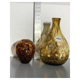 PAIR OF LEOPARD PRINT ART GLASS VASES