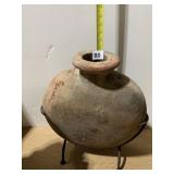 17" H POTTERY VASE W/ IRON STAND