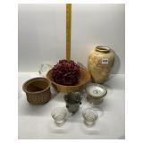 DECOR ITEMS INCLUDING TALL VASE AND CANDLE HOLDERS