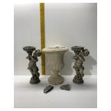 COMPOSITION ANGEL CANDLE HOLDERS, WINGS NEED