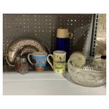 COPPER FISH MOLD, THERMOS, SALT/PEPPER, MUGS