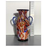 ART GLASS DOUBLE HANDLE VASE, 11"