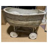ANTIQUE WICKER LARGE BABY BASSINET 36" X 30"