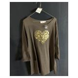 QUACKER FACTORY BROWN TOP WITH HEART DESIGN WITH