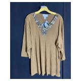 CAROLYN STRAUSS BROWN LADIES TOP WITH EMBELLISHED