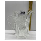 ANTIQUE GLASS PITCHER WITH THISTLE PATTERN