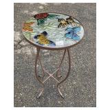 METAL TABLE W/ GLASS BUTTERFLY TOP 21" X 12"