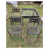 WROUGHT IRON ORNATE 36" SQUARE TABLE AND 4 IRON