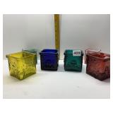 4 SUN FACE SQUARE VOTIVE CANDLE HOLDERS AND 2