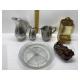 PEWTER PITCHERS MADE IN HOLAND, DIVIDED DISH,