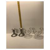 PEWTER CANDLE STICKS, ETCHED 2 ARM CANDLESTICKS