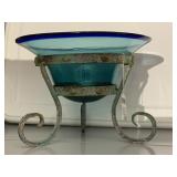 BLUE GLASS INSERT DISH 60.00 TAG FROM YEARS AGO