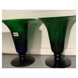 12" H GREEN W/ BLUE BASE GLASS VASE