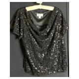 COLLEEN LOPEZ BLACK SEQUIN LADIES SHORT SLEEVE TO