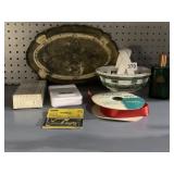 CERAMIC BASKET MADE IN PORTUGAL, WOOD SERVING