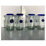 4 MATCHING GLASS DECANTERS WITH APPLIED GLASS