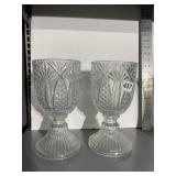 2 MATCHING LEAD CRYSTAL FOOTED VASES MADE IN THE