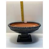 GLAZED POTTERY OVAL PEDESTAL BOWL 12" X 7.5" H