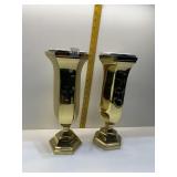 SOLID BRASS ALTER VASES W/ INSERTS 14" H
